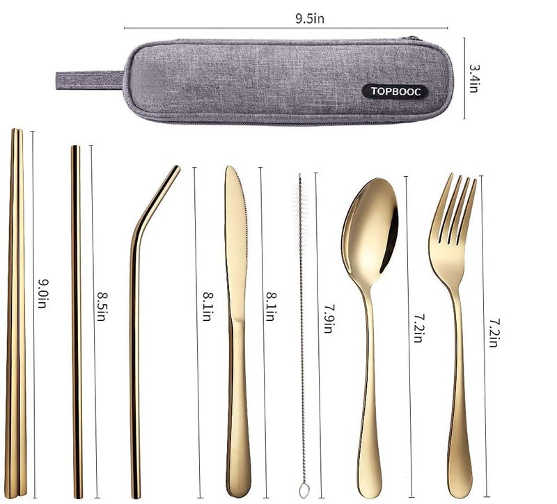 Topbooc Portable Stainless Steel Flatware Set, Travel Camping Cutlery Set, Portable Utensil Travel Silverware Dinnerware Set with a Waterproof Case (Gold) - Image 5